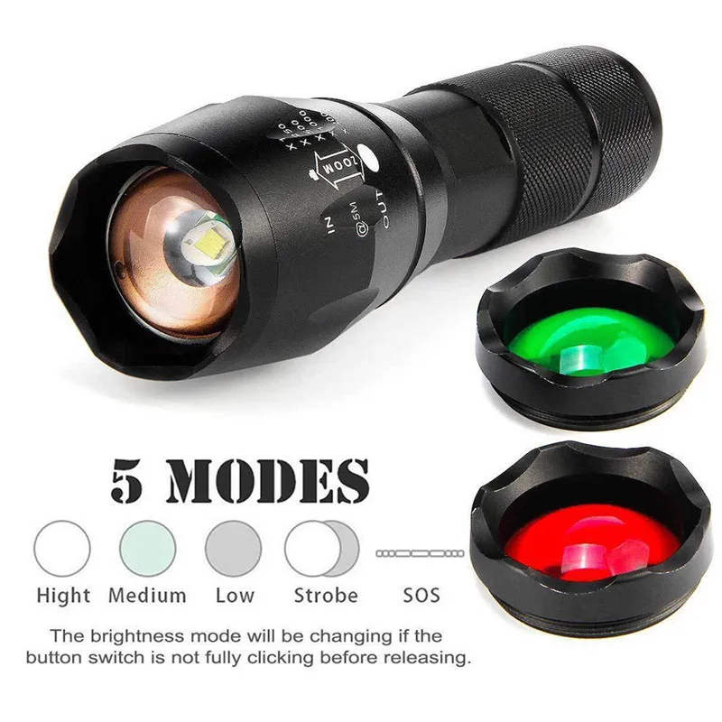 

20000LM T6 LED Zoomable 3 colour Flashlight Torch Hunt Light super bright