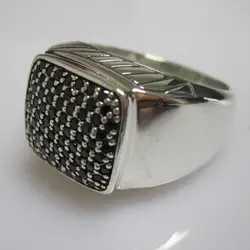 Sterling Серебряные ювелирные изделия проложить черный бриллиант 15 мм Для мужчин кольцо дизайн Fine jewelry кольцо День святого Валентина подарки