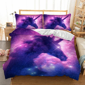 

Cilected 3D Dreamy Rainbow Unicorn Printed Bedding Set For Girls Duvet Cover Set With 2 Pillow Microfiber Cartoon Bedclothes