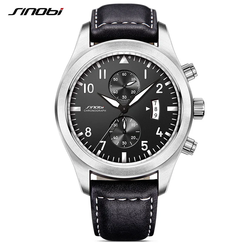 

relogio masculino Sinobi Mens Watches Top Brand Luxury Chronograph Luminous Clock Men Sport Leather Quartz Watch montre homme
