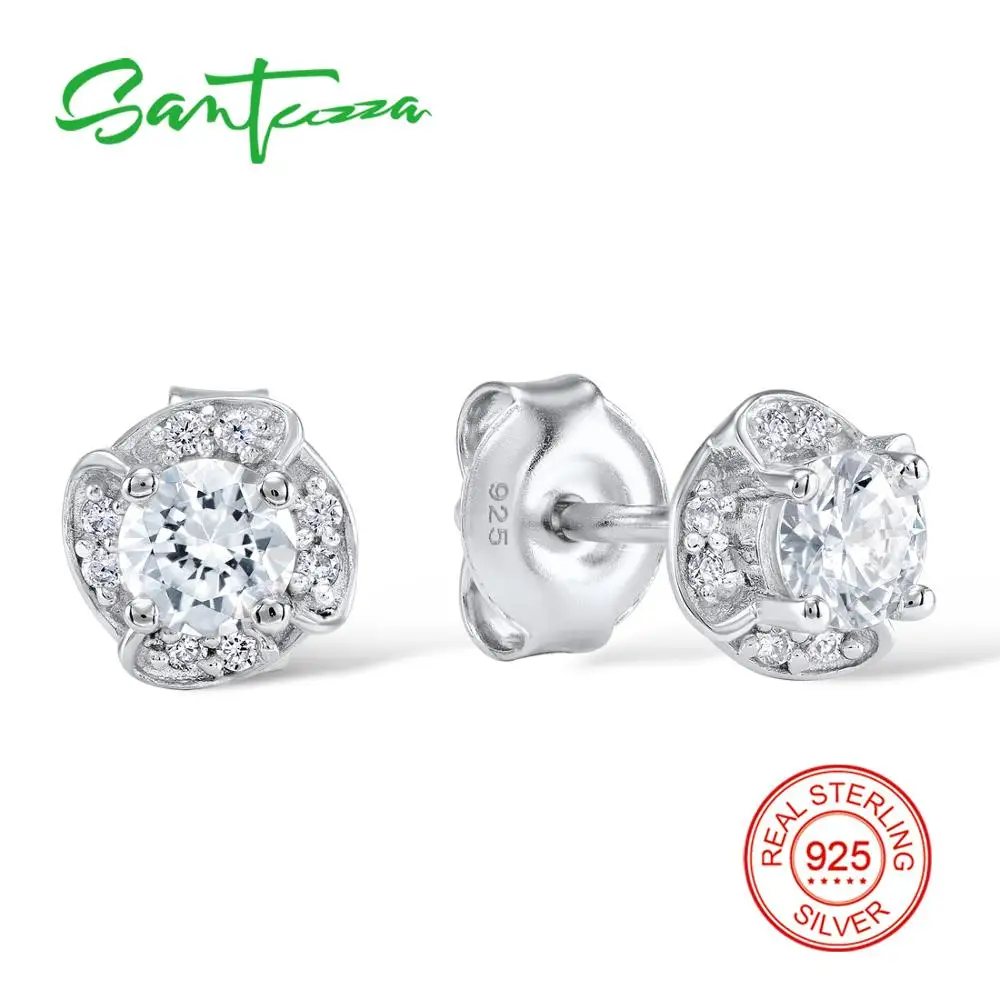 

SANTUZZA Silver Earrings For Women 925 Sterling Silver Stud Earrings Silver 925 with Stones Cubic Zirconia brincos Jewelry