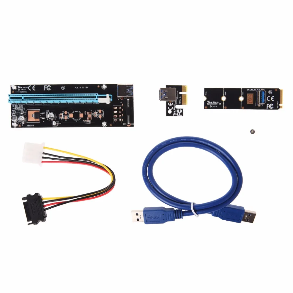 PCI-E Riser Card 1x к 16x адаптер NGFF M.2 Riser Card USB 3,0 кабель SATA 4Pin Мощность шнур горные машины комплект для BTC шахтера C26