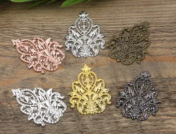 

35x48mm Vintage Filigree Flat Flower Wraps Links European Charms Bu Yao Hair Clasp Accessories DIY Findings Multi-Color Plated