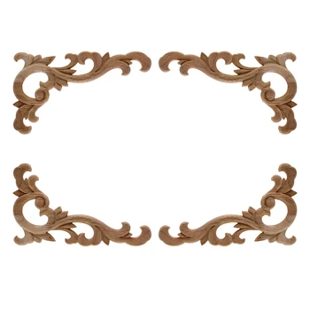 

New Arrival Vintage Wood Carved Corner Onlay Applique Unpainted Furniture Cabinet Decorative Figurines Wooden Miniature