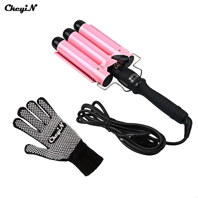 

22mm 25mm LCD Hair Curler Professional Salon Anion Curls Tools 3 Barrels Curling Tongs Deep Big Wave Curly Styling Tools P40