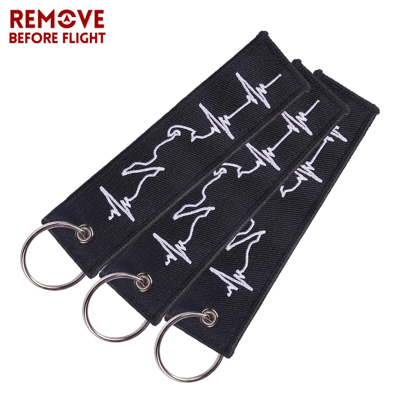 

3PCS Car Keychain Biker Heartbeat Chain Keyrings Embroidery Tag Key Ring for Motorcycle Key Chains Keyfob chaveiro Lover Gift