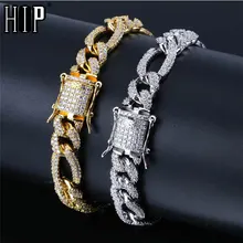 Хип хоп Bling Iced Out застежки полный 3A проложенный горный хрусталь мужской браслет золотой серебряный медный кубинские браслеты для мужчин ювелирные изделия