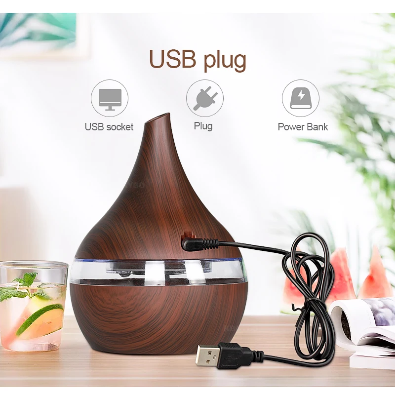 300ml mist diffuser Aroma essential oil diffuser wood mistmaker portable usb air humidifier aroma diffuser fogger air vaporizer