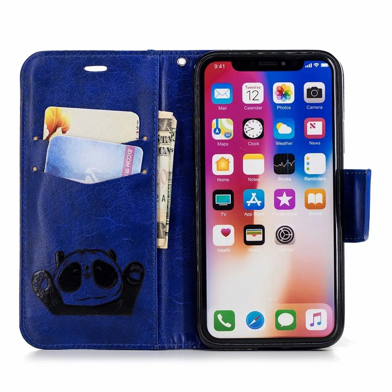 Для Iphone X 10 8 7 Plus 6 6S SE 5 5S кожаный чехол бумажник с принтом Hello Panda слот для карт ID