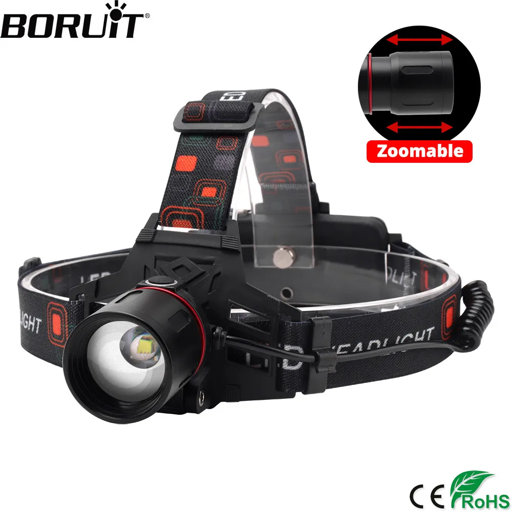 Best BORUiT 1000LM XM L T6 LED Headlamp 3 Mode Zoom Headlight Waterproof Camping Hunting Flashlight Use 18650 Battery Head Torch