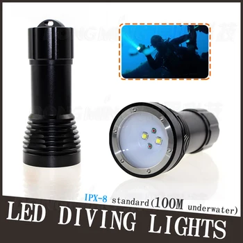 Cheap Diving Flashlight Underwater Lantern Waterproof Linterna Led 4CREE Xml T6 4500 Lumen Dive Depth Scuba 100 Meter On 26650 Battery