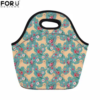 

FORUDESIGNS Women Thermal Lunch Bag Golden Retriever Flower Printing Picnic Travel Lunchbox Neoprene Waterproof Tote Handbag