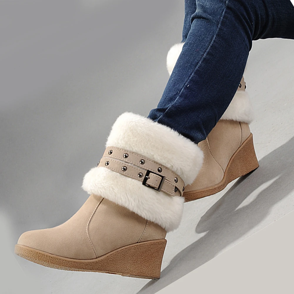 

fanyuan new sizes 43 dropship wholesale add fur women snow boots shoes woman comfort high heels russia winter shoes boots