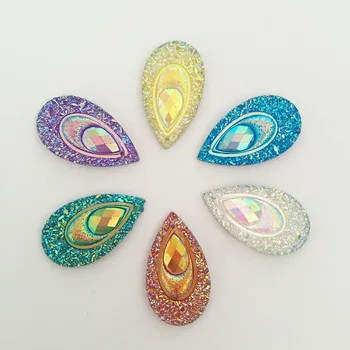 

20PCS AB Resin 16*30mm teardrop Ore Peacock eye Flatback Rhinestone Ornaments DIY Wedding appliques 2 hole buttons SC69*2