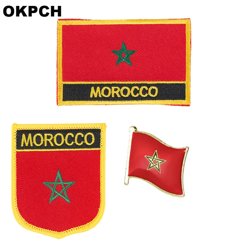 

Morocco National Flag Embroidered Iron on Patches for Clothing Metal badges PT0131-3