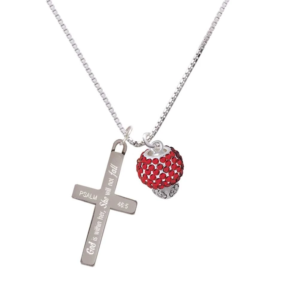 Red Crystal Sparkle Spinner - She will not Fall - Cross Necklace