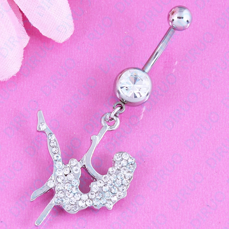 Free Shipping The Ballet Girl Crystal Dangle Stainless Steel Navel