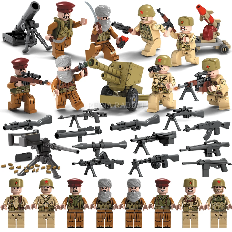 

8PCS World War 2 Soviet Army Soldiers Figures Weapons Guns Compatible Legoingly Military Tank Vehicle Building Blocks Kids Toys