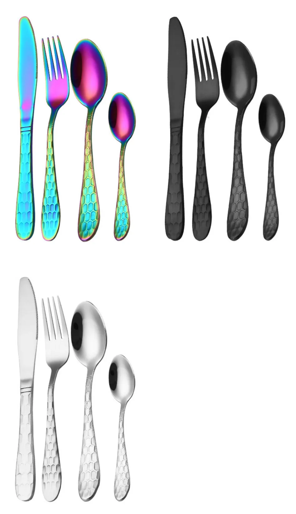 Creative PatternTableware Set 304 Steel Stainless GoldTableware Sets Plating Knife Forks Dinner Set Western Food Cutleries 4pcs (3)
