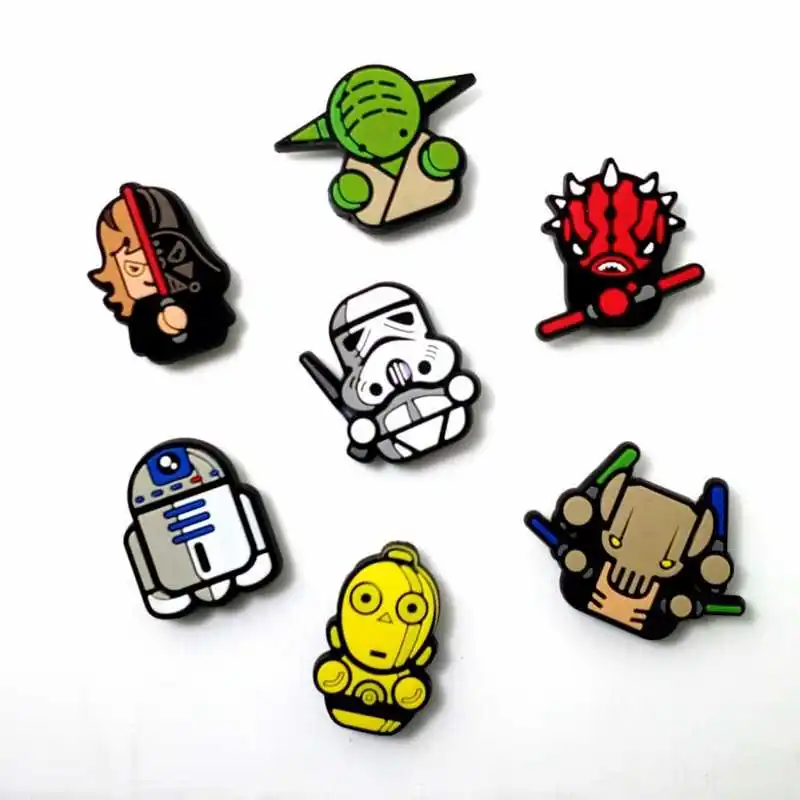 

High quality 7Pcs Star War R2D2 Robot super heros silicone Accessories Flat back DIY Gadgets craft Shoe charms phone case magnet