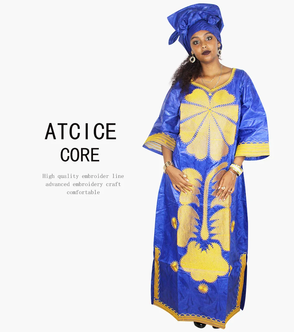 Африканский Базен riche вышивка дизайн платье длинное платье LA045