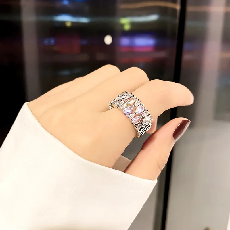 

Korean Simple Water Drop Shape Zircon Rings for Women Ladies Fashion Luxury Open Finger Rings Wedding Engagement Jewelry Gifts