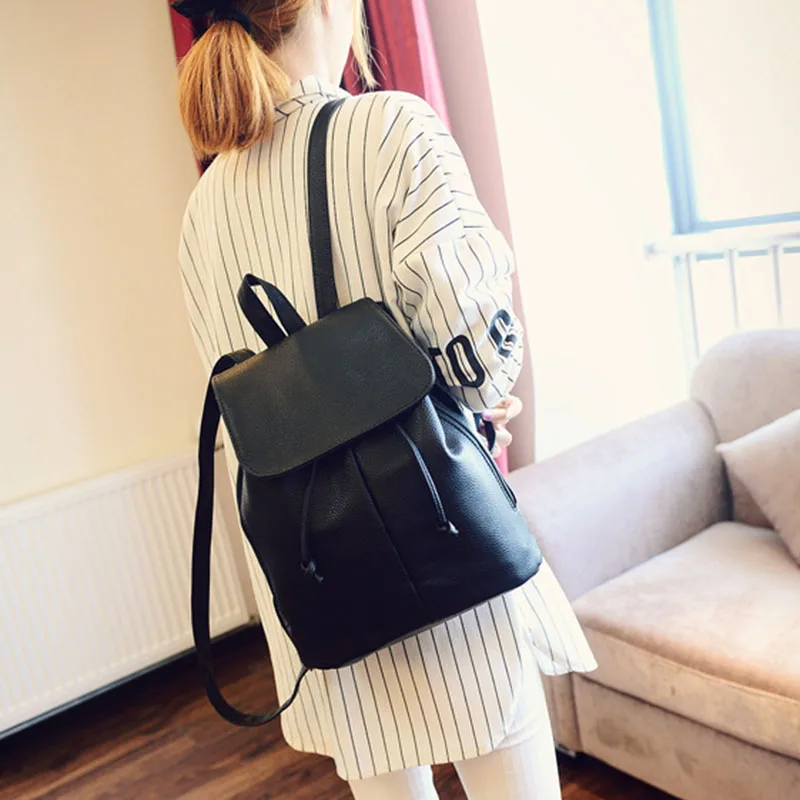 

Simple Fashion Women Backpack Leather Drawstring Travel Shoulder Bags Ladies Girls Students School Bag Big Capacity BS88