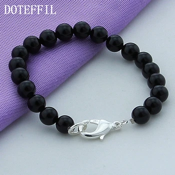 

DOTEFFIL 925 Sterling Silver Buckle Black Agate Bracelet For Woman Charm Wedding Engagement Fashion Party Jewelry
