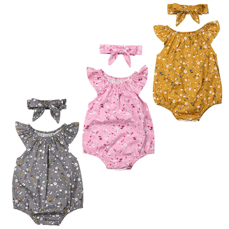 

Newborn Baby Girl Clothes Floral Romper Jumpsuit Headband Outfits Set
