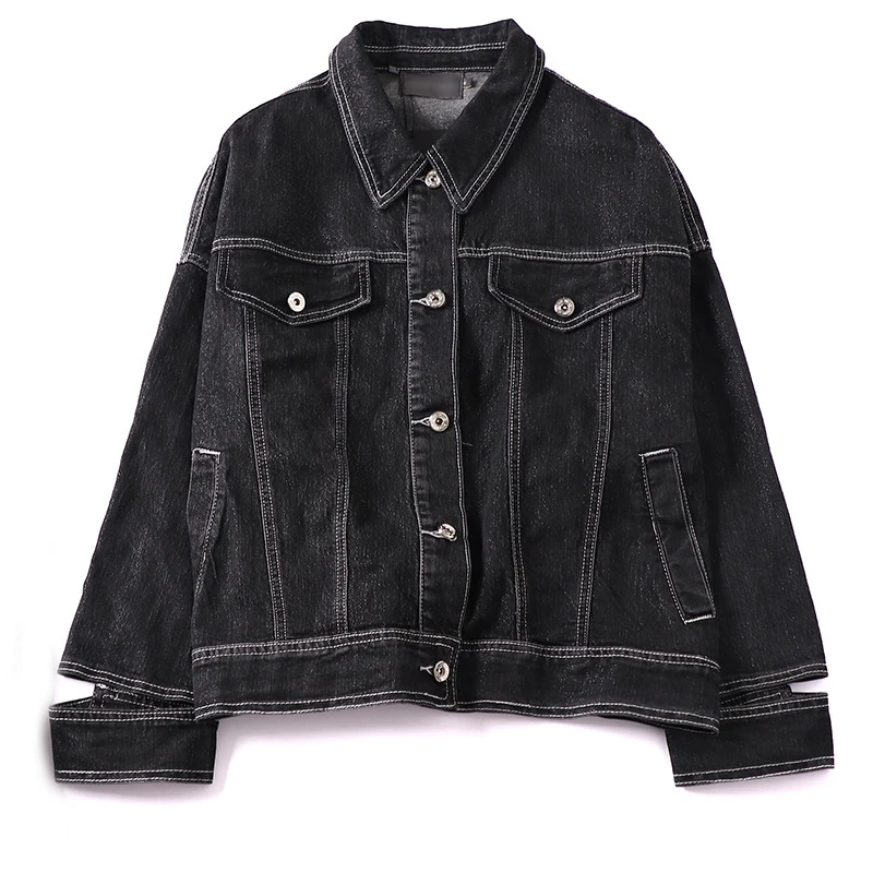 Fashion Retro Turn-down Collar Biker Jean Jacket Women Spring Long Sleeve Basic Coat 2019 New Arrival Womens Black Denim Jacket