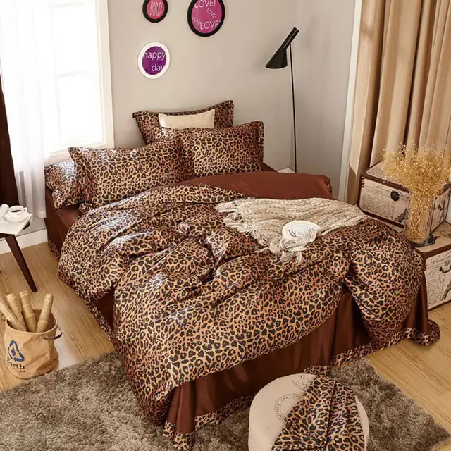 New Leopard Printed Silk Cotton Bedding Set Leopard Duvet Cover