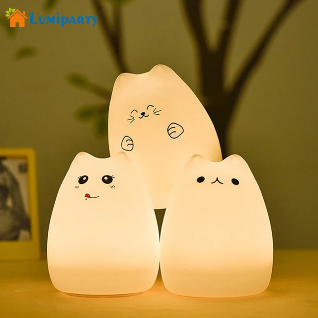 Lumiparty Cute Cat Led Children Night Light Multicolor Silicone Soft Lumiparty Cute Cat Led Children Night Light Multicolor Silicone Soft Baby Nursery Lamp Portable