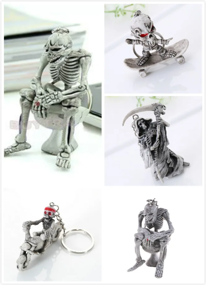 

Skull Devil Death Monster Pirate Trinket Motor Keychain Ring Llaveros Novelty Gift Men Vintage Silver Rubber Car Key Chain