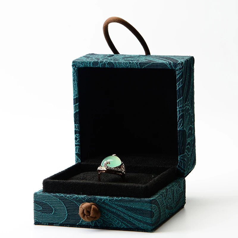 FANXI Зеленая Шелковая коробка для ювелирных изделий с узором замшевая вставка кольцо браслет ожерелье подарочная упаковка коробка Ювелирная витрина для хранения