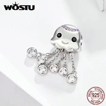 

WOSTU Fashion Octopus Dangle Charm 925 Sterling Silver Crystal Stone Beads Fit Original Bracelet Pendant 925 Jewelry FNC081