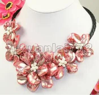 

Hot sale new Style >>>>>GENUINE WHITE PEARL&RED MOP SHELL FIVE FLOWER PENDANT NECKLACE #3808