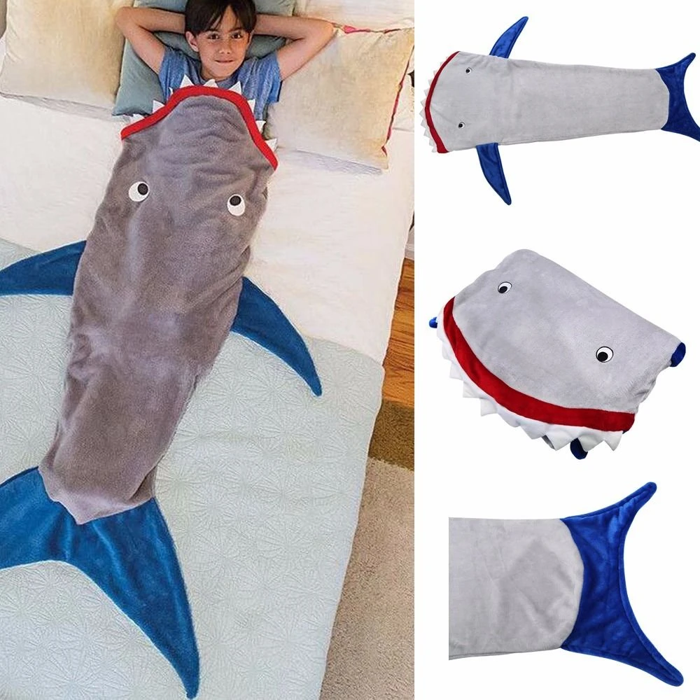 Adult Kid Shark Mermaid Tail Fleece Blanket Soft Snuggle in Sleeping