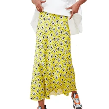 Г. летняя повседневная желтая юбка женские свободные длинные юбки юбка с завышенной талией Печать Женская одежда