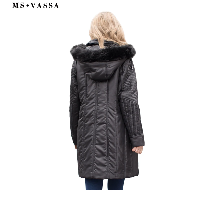 MS VASSA Women Trench coats Autumn Winter Ladies Fashion coat detachable hood with fake fur plus size 4XL 6XL lace decoration