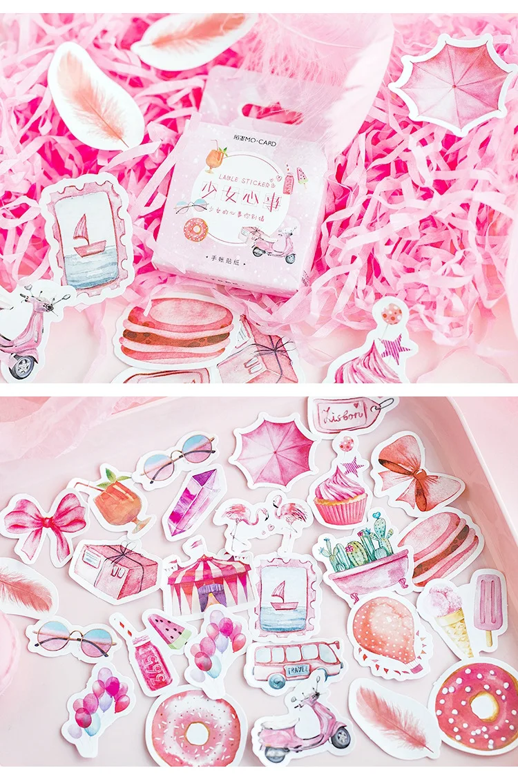 46 шт./кор. для девочек розового цвета с рисунком наклейки Kawaii Фламинго десерт клей наклейки украшения Скрапбукинг дневник девушке подарок школьные принадлежности