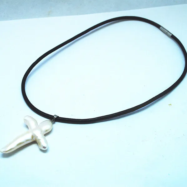 

Choker necklaces pearl material cross shape + geniues leather size 46cm length for wedding and marriage partys shows