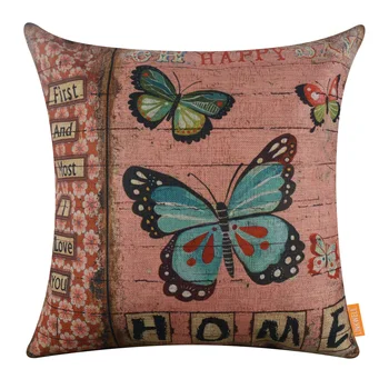 

LINKWELL 45X45cm 1PC Sofa Home Decor Throw Pillow Case Decorative Burlap Cushion Cover Pink Butterfly Design I Love You Home