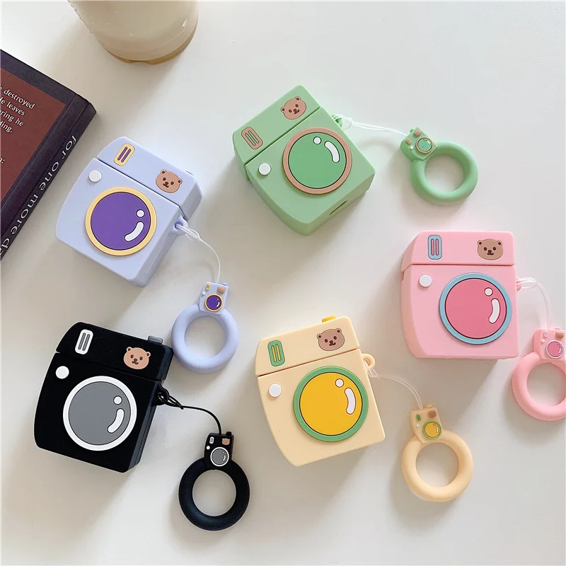 

Cute 3D bear camera Silicone Case For Airpods Earphone protective cover Bluetooth Wireless Earphone Case Charging Box case