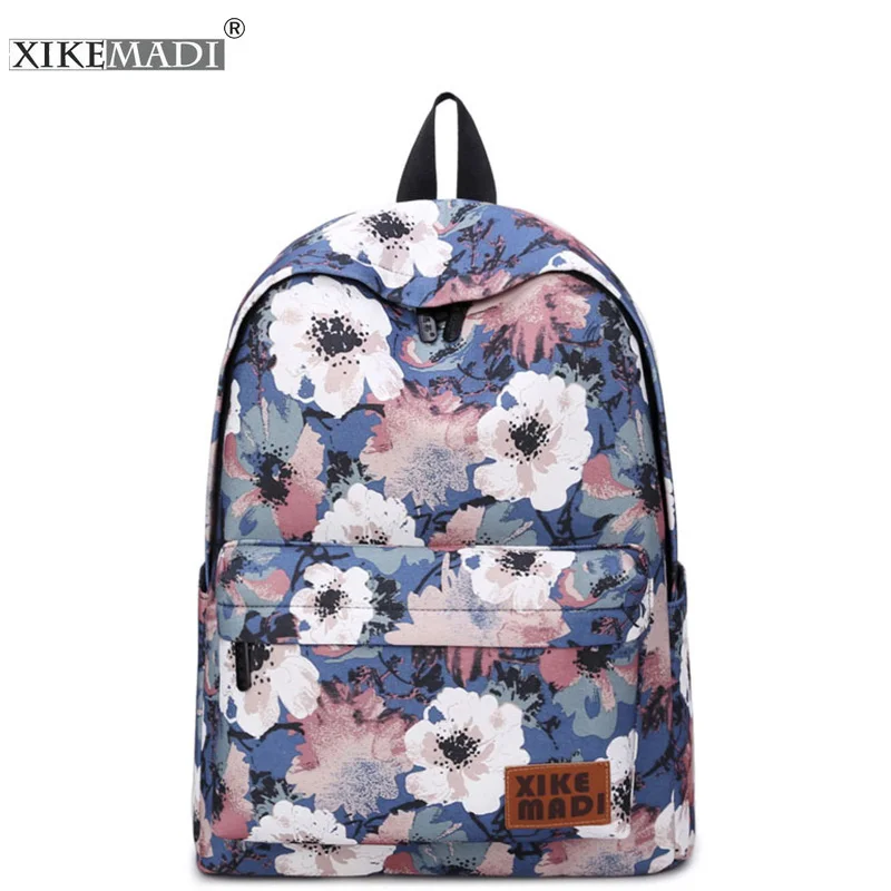 

XIKEMADE Women Backpack For Teenager Girls School Backpacks Bag Flower Printing Canvas Female Shoulder Bags For College Students