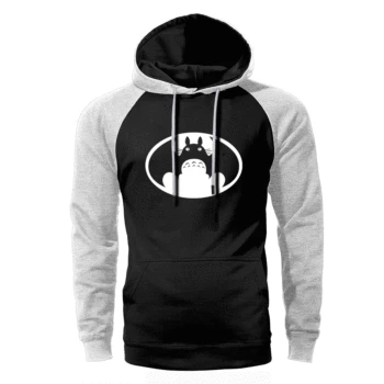 

Batman Totoro Harajuku Japanese Anime Hoodies Men Super Hero Raglan Hooded Sweatshirt Spring Autumn Streetwear Cute Sportswear
