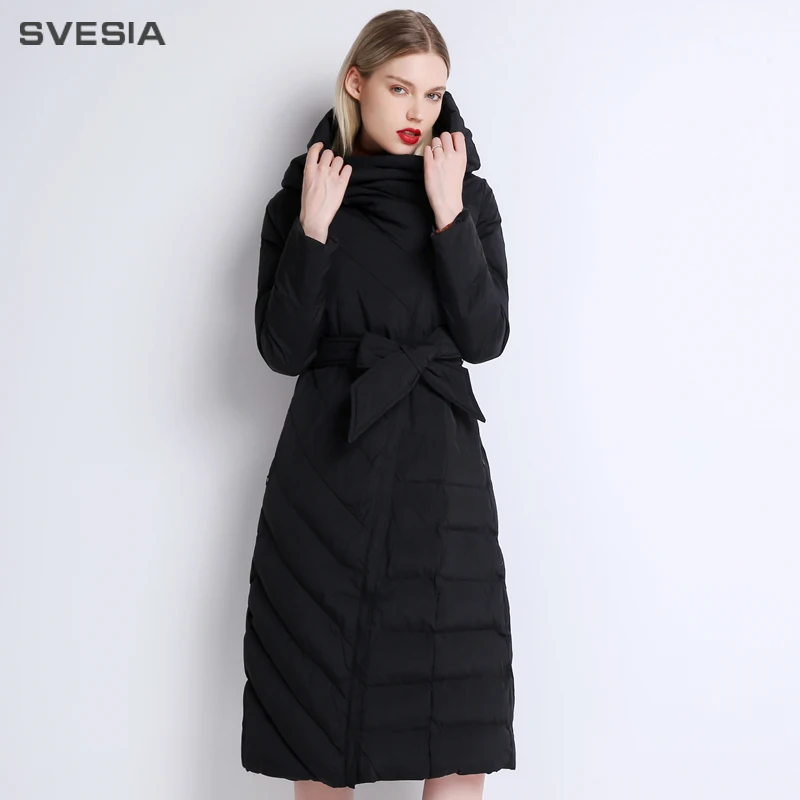 SVESIA 2018 Cotton Padded Jacket Parkas Women Standard Collar Warm Coats Female Office Lady Knee Length Winter Fashion New Park