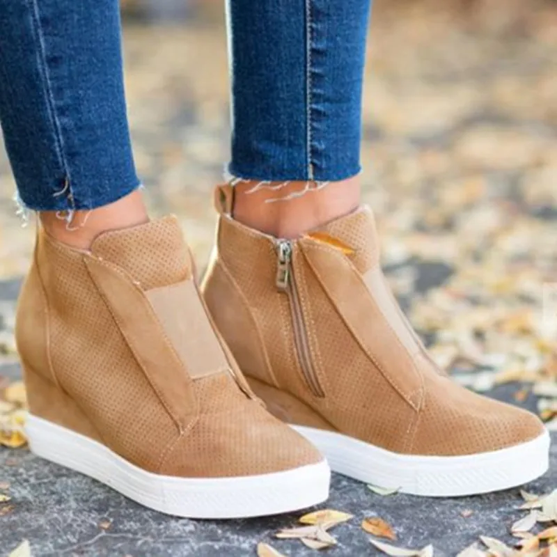 

19 Women's Wedge Sneakers Vulcanize Shoes Fashion Zip Leopard Increase Within Zapatos De Mujer New Fashion for Girl