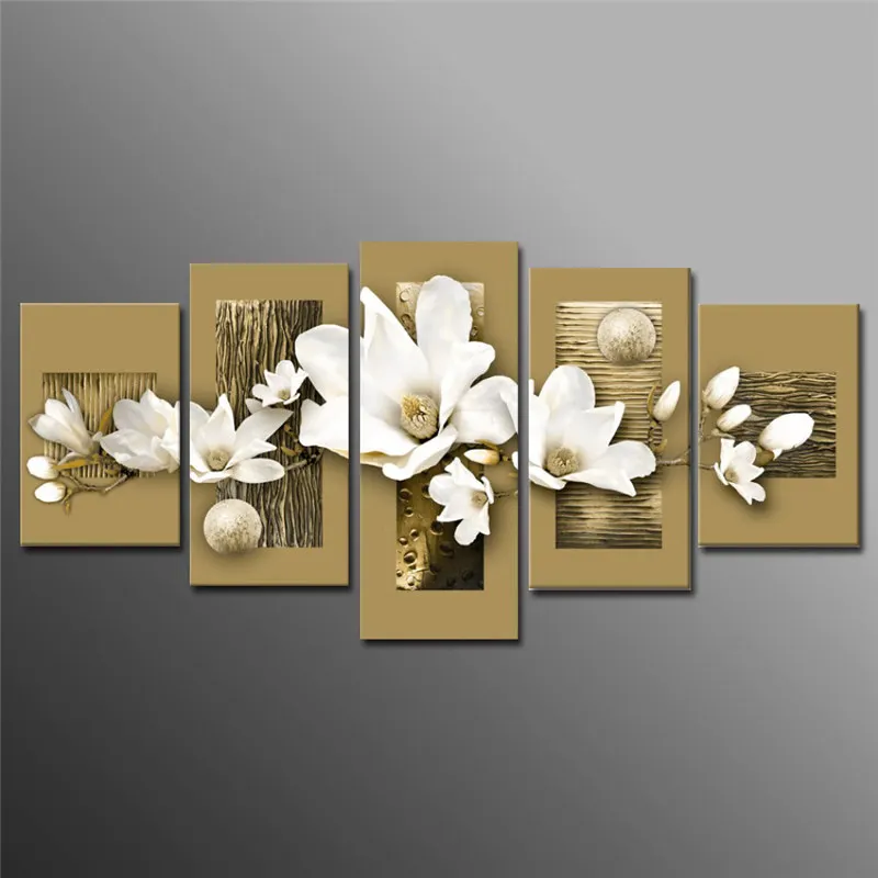 Modular Painting Home Decor Living Room 5 Pieces Flowers Orchids Pictures Prints Elegant Magnolia Canvas Poster Wall Art Framed