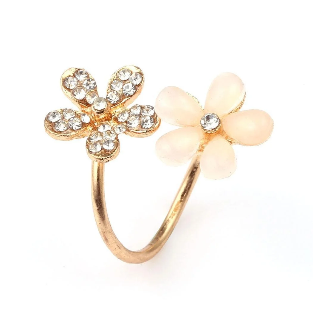 

New Women Artificial Rhinestone Floral Shape Open Jewelry Charm Wedding Ring