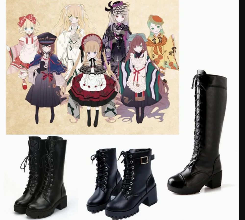 

Rozen Maiden Cosplay Costume date a live Black Butler Punk Lolita school uniform girls Shoes Punk Sport Princess high heel boots